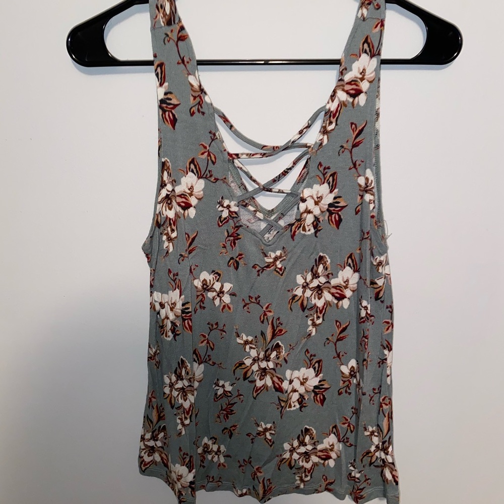 Green floral tank top